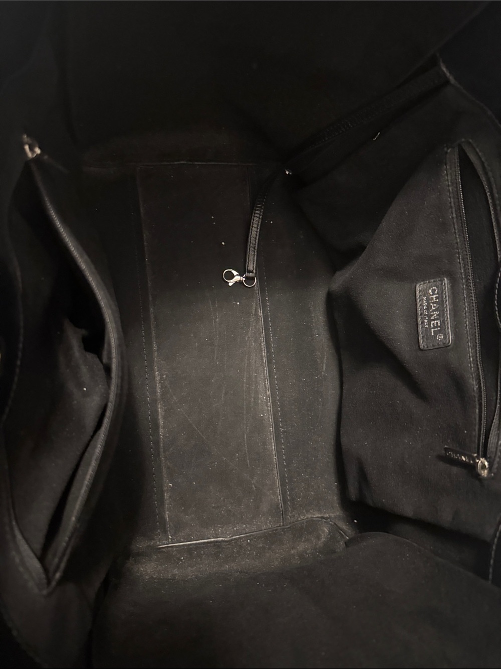 CHANEL Black Studded Logo Tote with Chain-Detail Handles - Picture 8 of 13